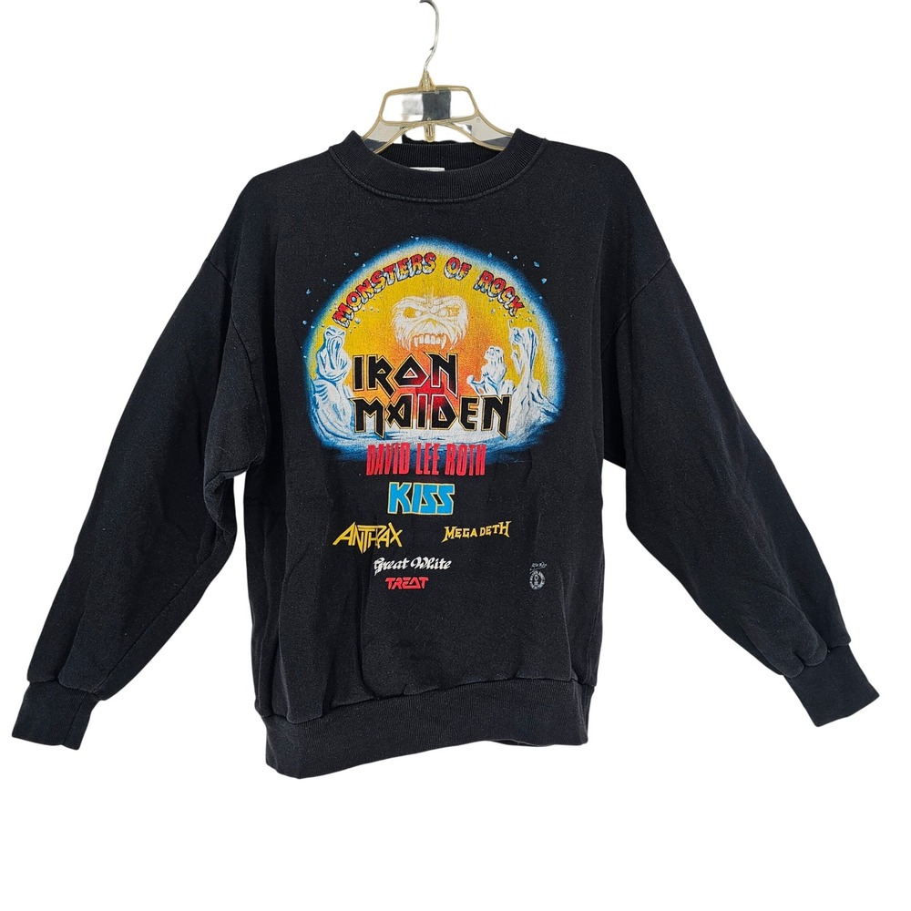 Vintage 1988 Monsters of Rock Sweatshirt Iron Maiden KISS Megadeathn Anthrax L